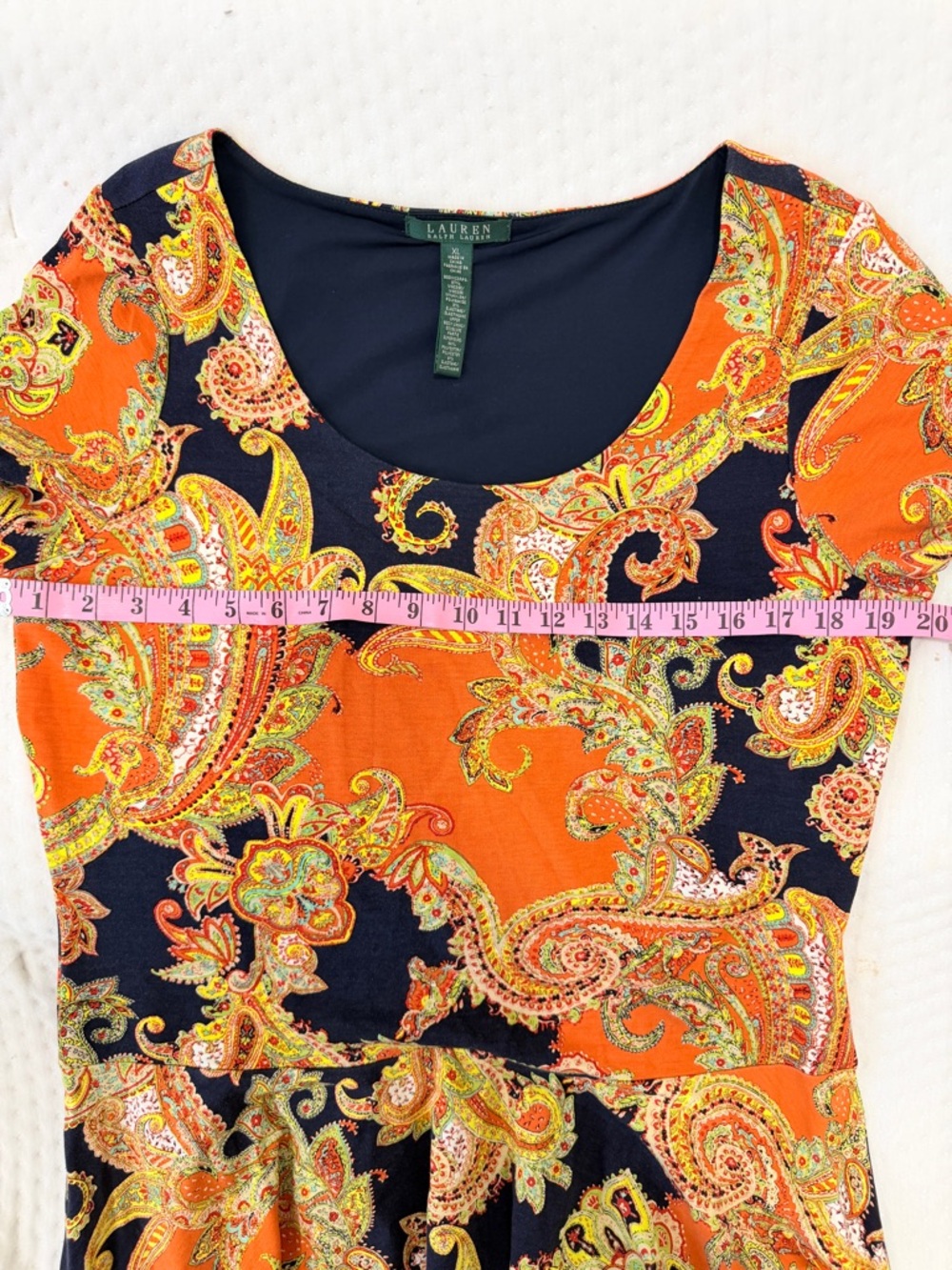 Lauren Ralph Lauren Paisley Fit & Flare Dress XL Multicolor Boho Scoop Neck - Picture 7 of 7